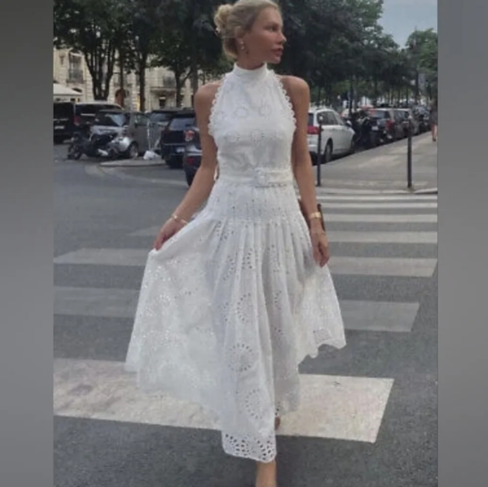 ZARA Openwork Embroidered Midi Dress ZW COLLECTION oyster white Nwt - Picture 8 of 16